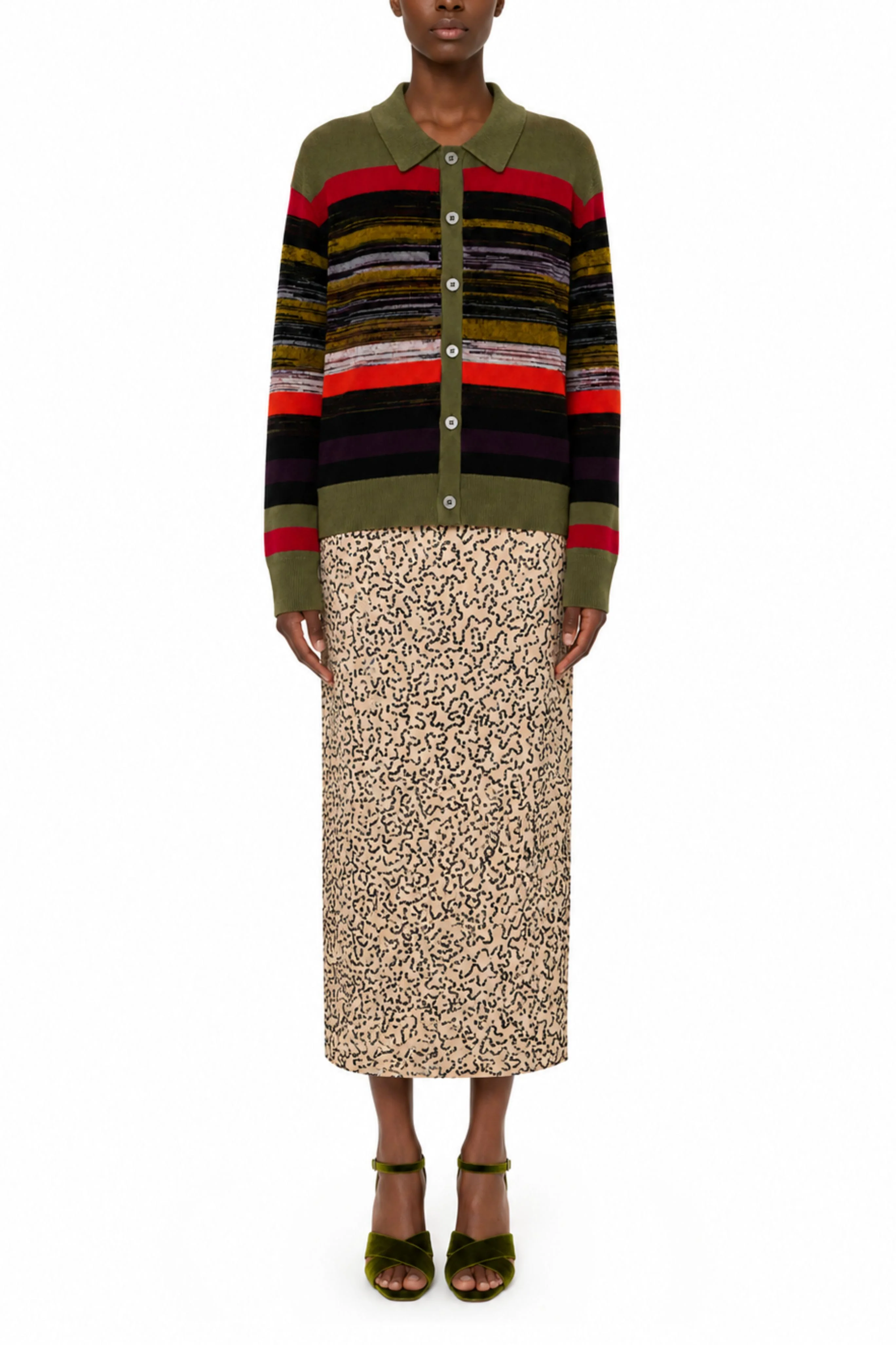 Andrew Stripe Olive Cardigan - Image 3