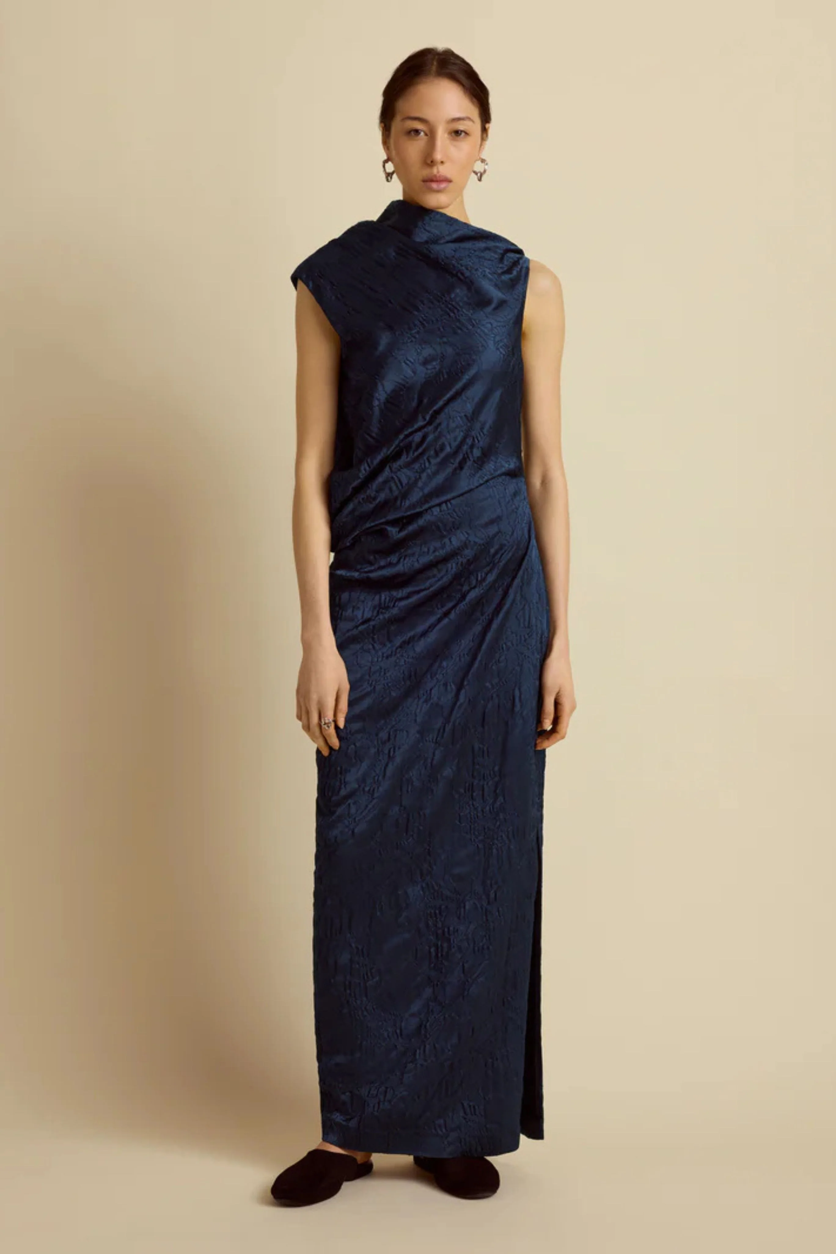 Column Dress with Asymmetric Drape - Image 3