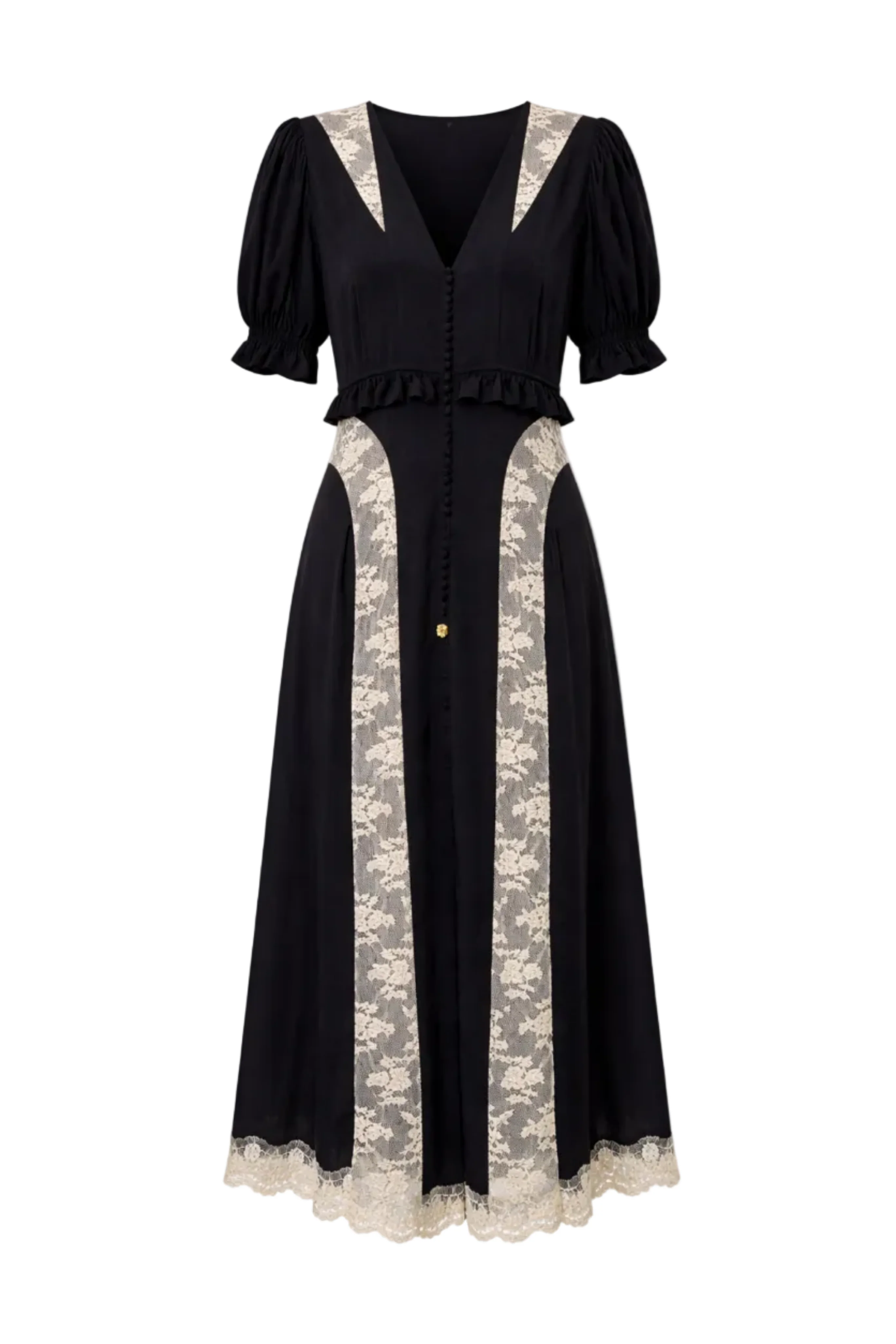Ethel Puff Midi Dresss in Black