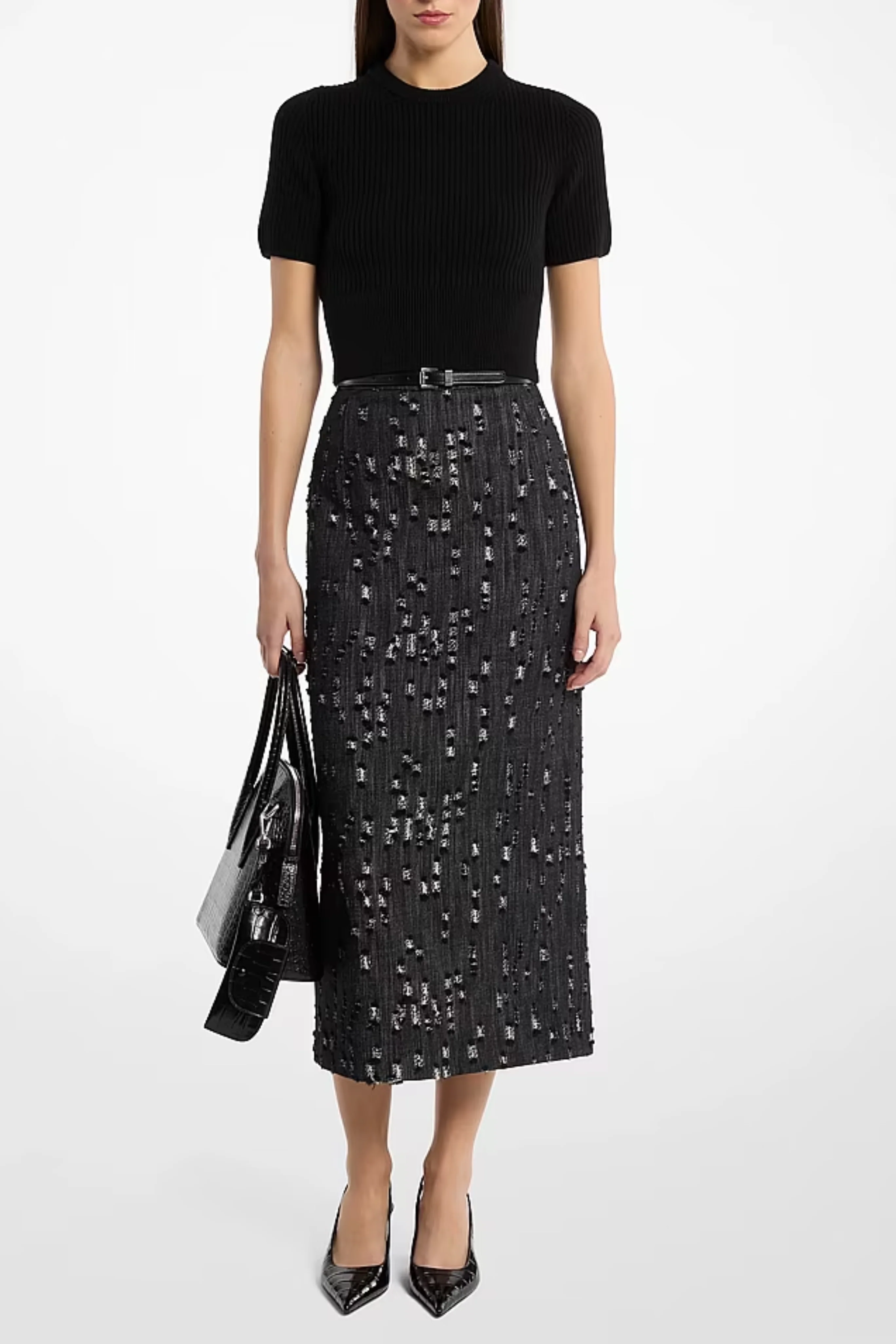Frayed Denim Pencil Skirt - Image 3