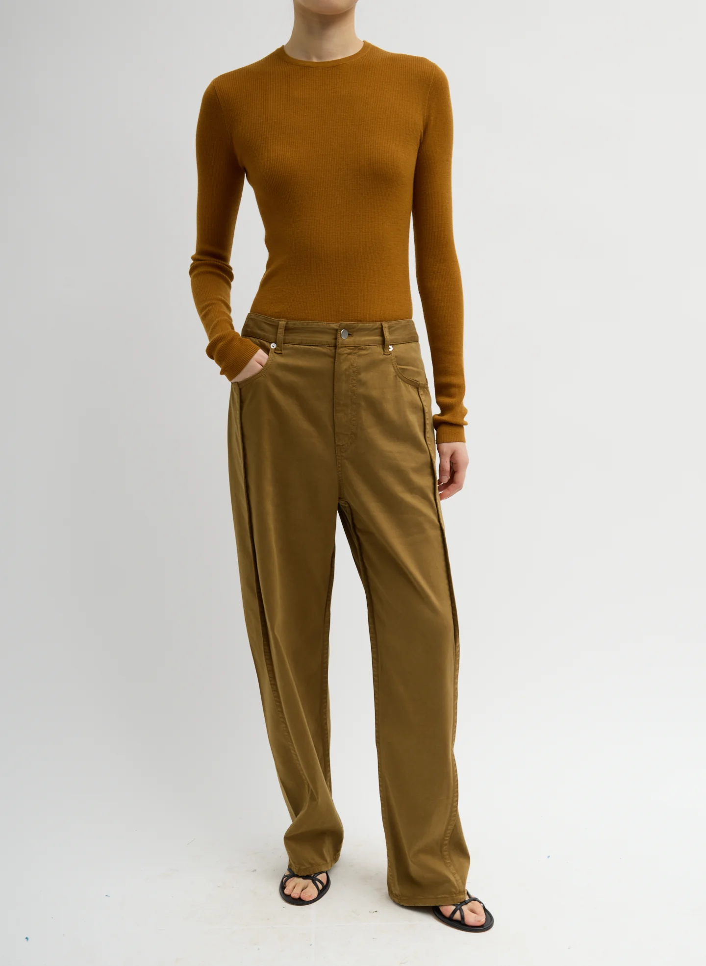 Garment Dyed Stretch Twill Tuck Pant - Brown - Image 2