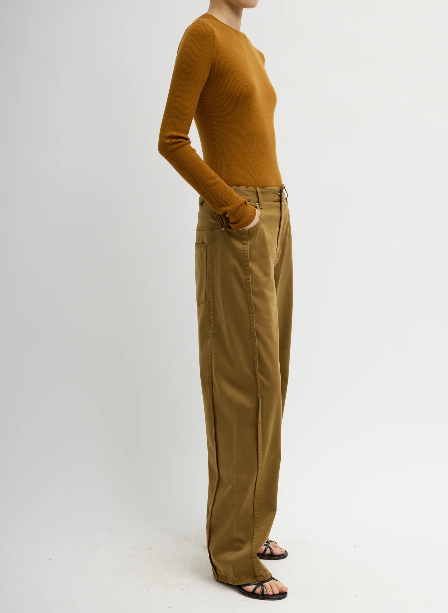 Garment Dyed Stretch Twill Tuck Pant - Brown - Image 3