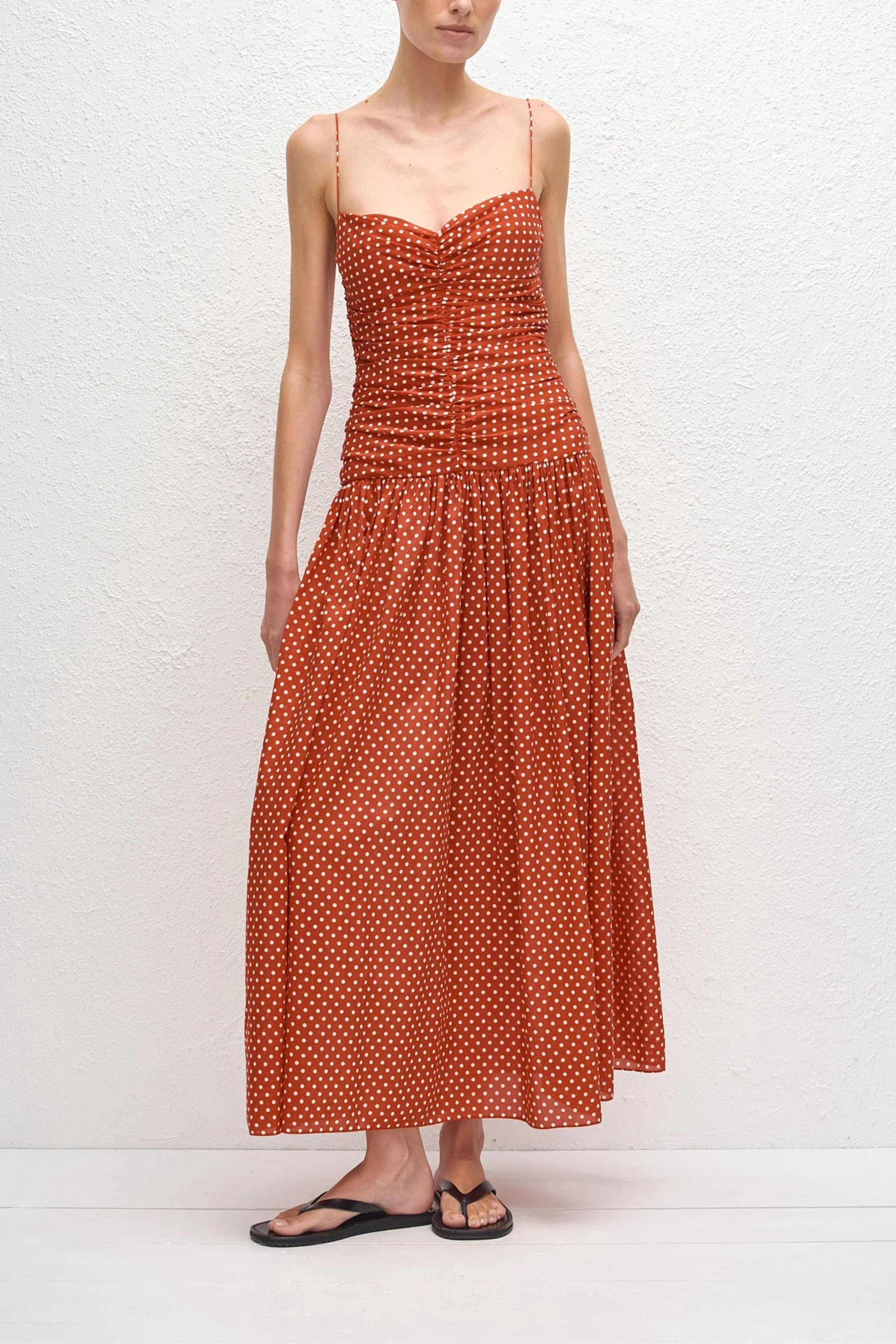 Gathered Drop Waist Dress in Red - Image 2