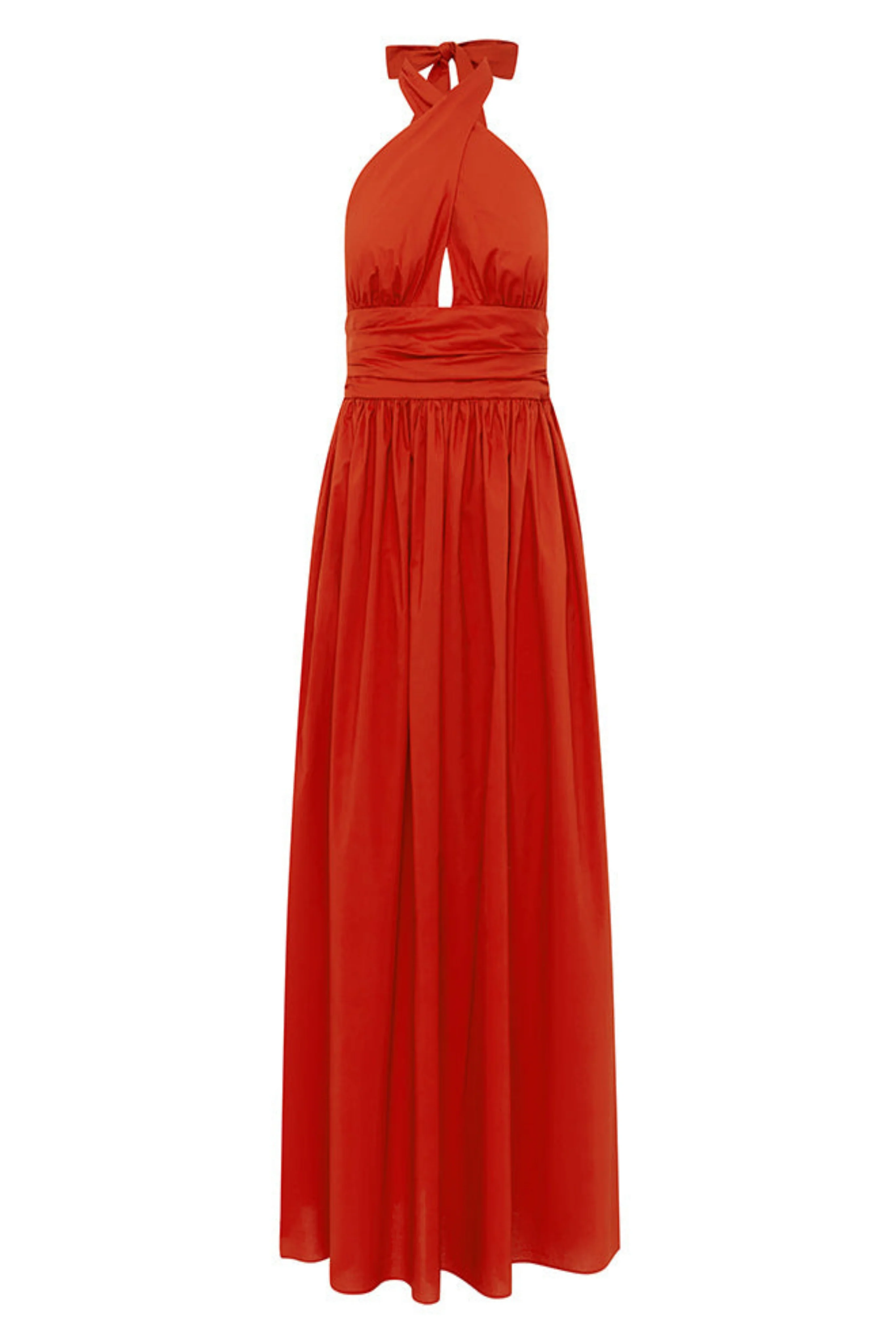 Keyhole Halter Midi Dress in Red