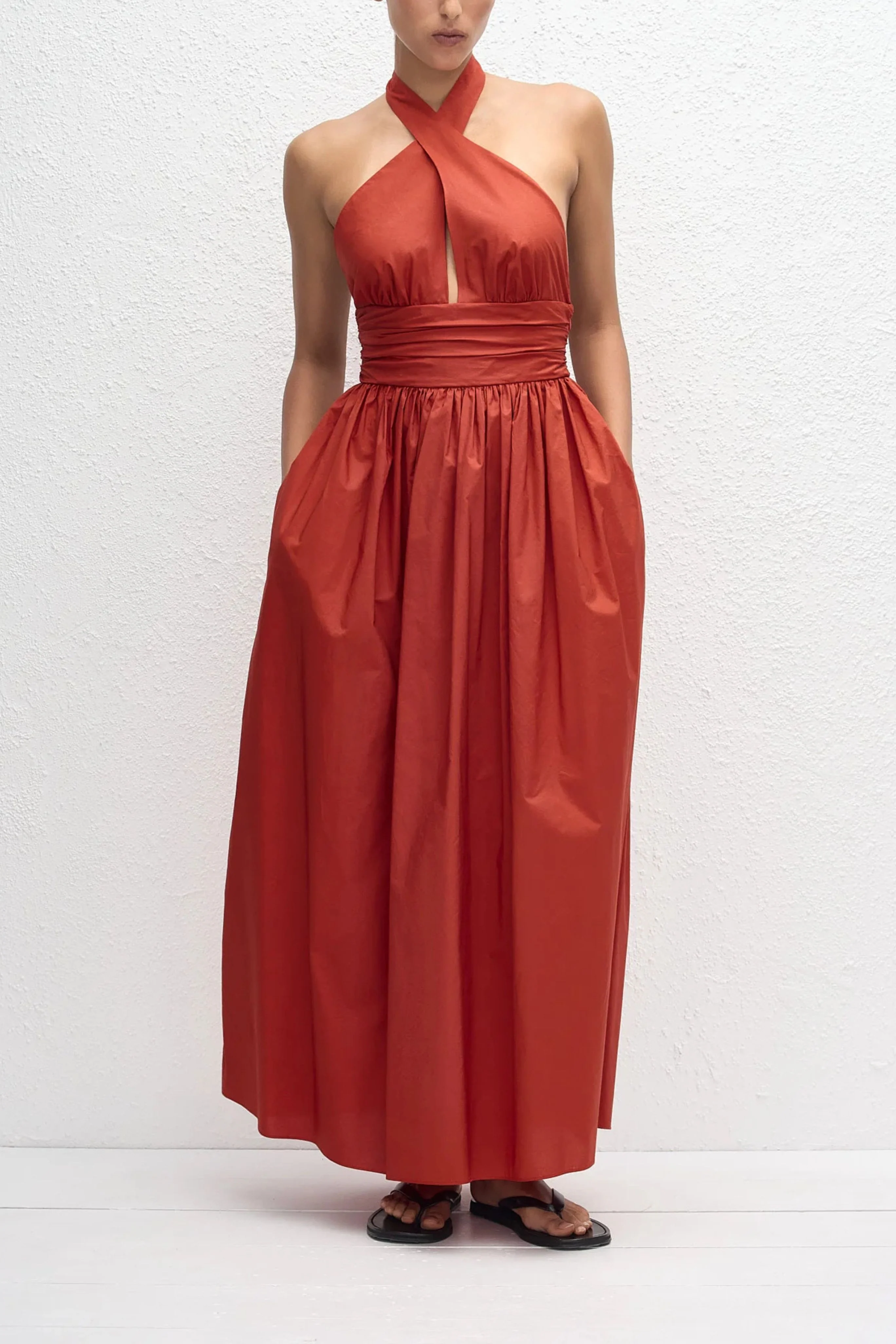 Keyhole Halter Midi Dress in Red - Image 4