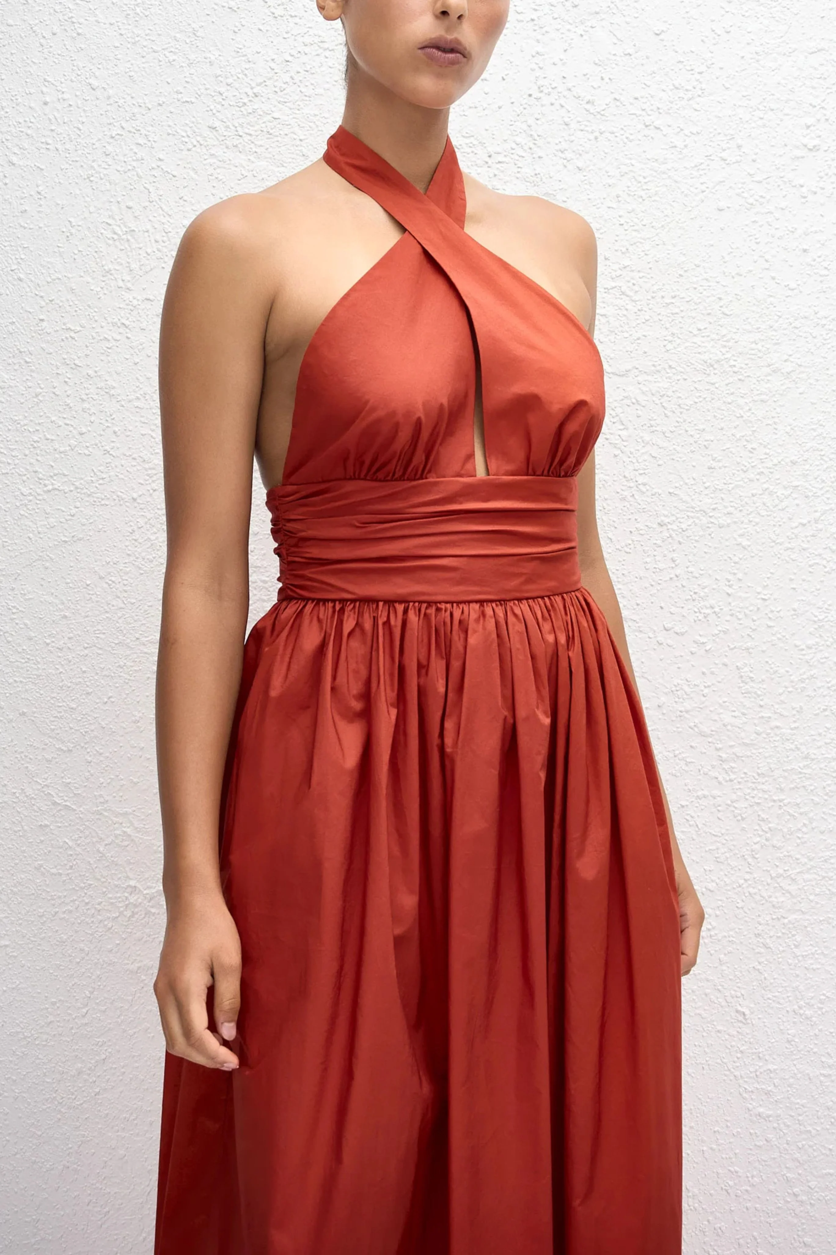 Keyhole Halter Midi Dress in Red - Image 5