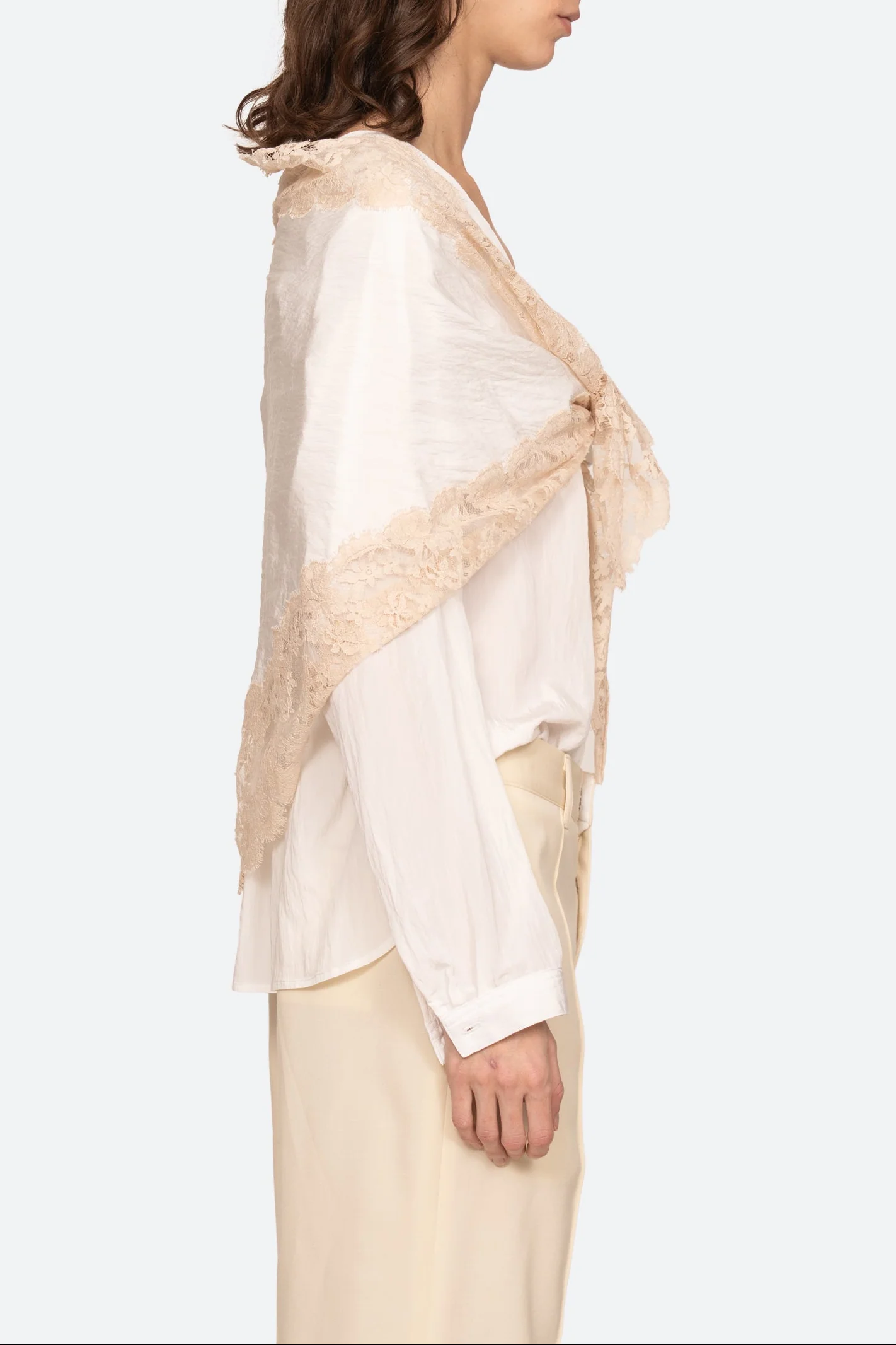 Lisette Solid Long-Sleeve Blouse With Lace Scarf - Image 6
