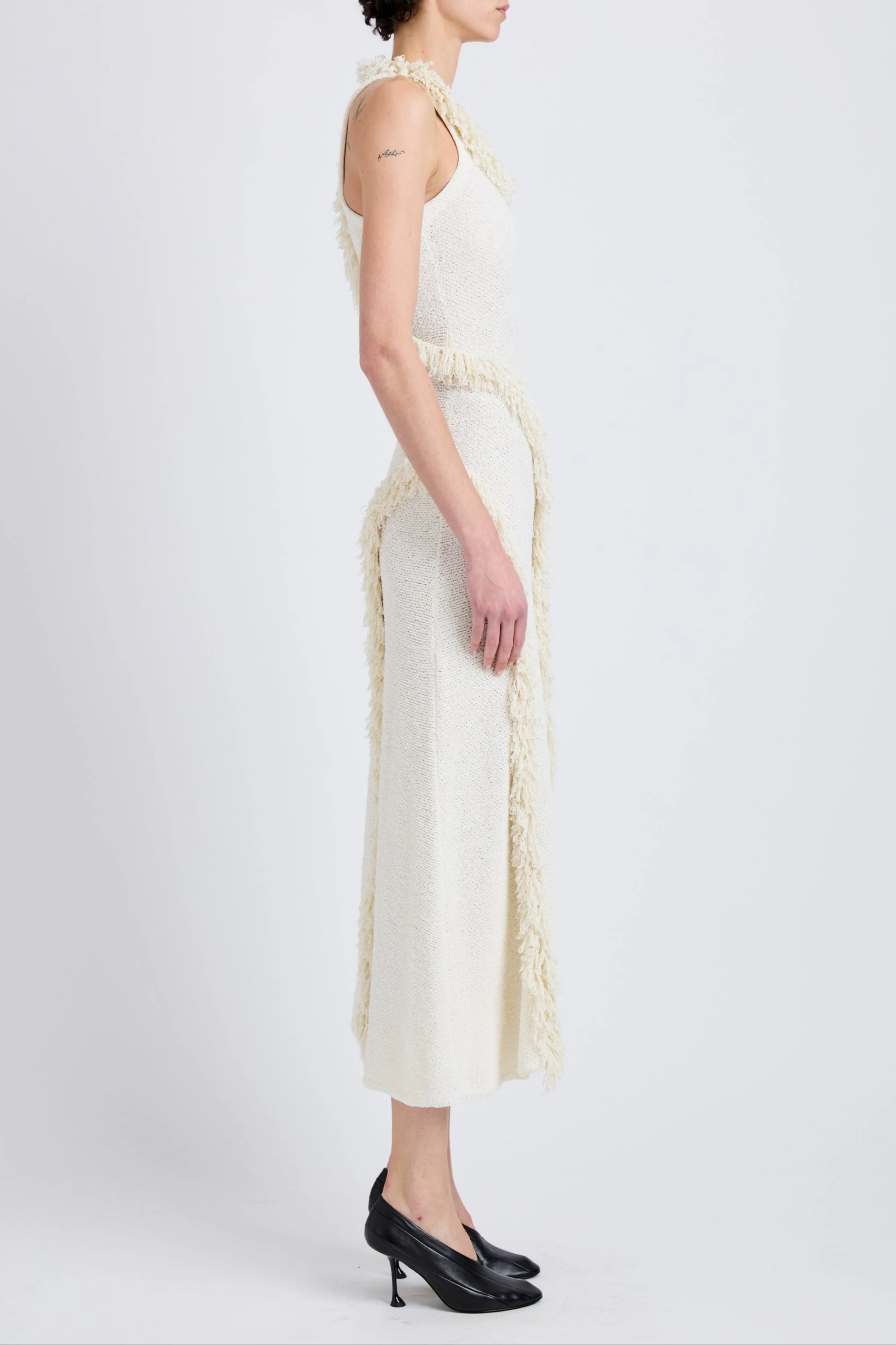 Nilo Dress in Textured Jacquard in Off White - Image 3