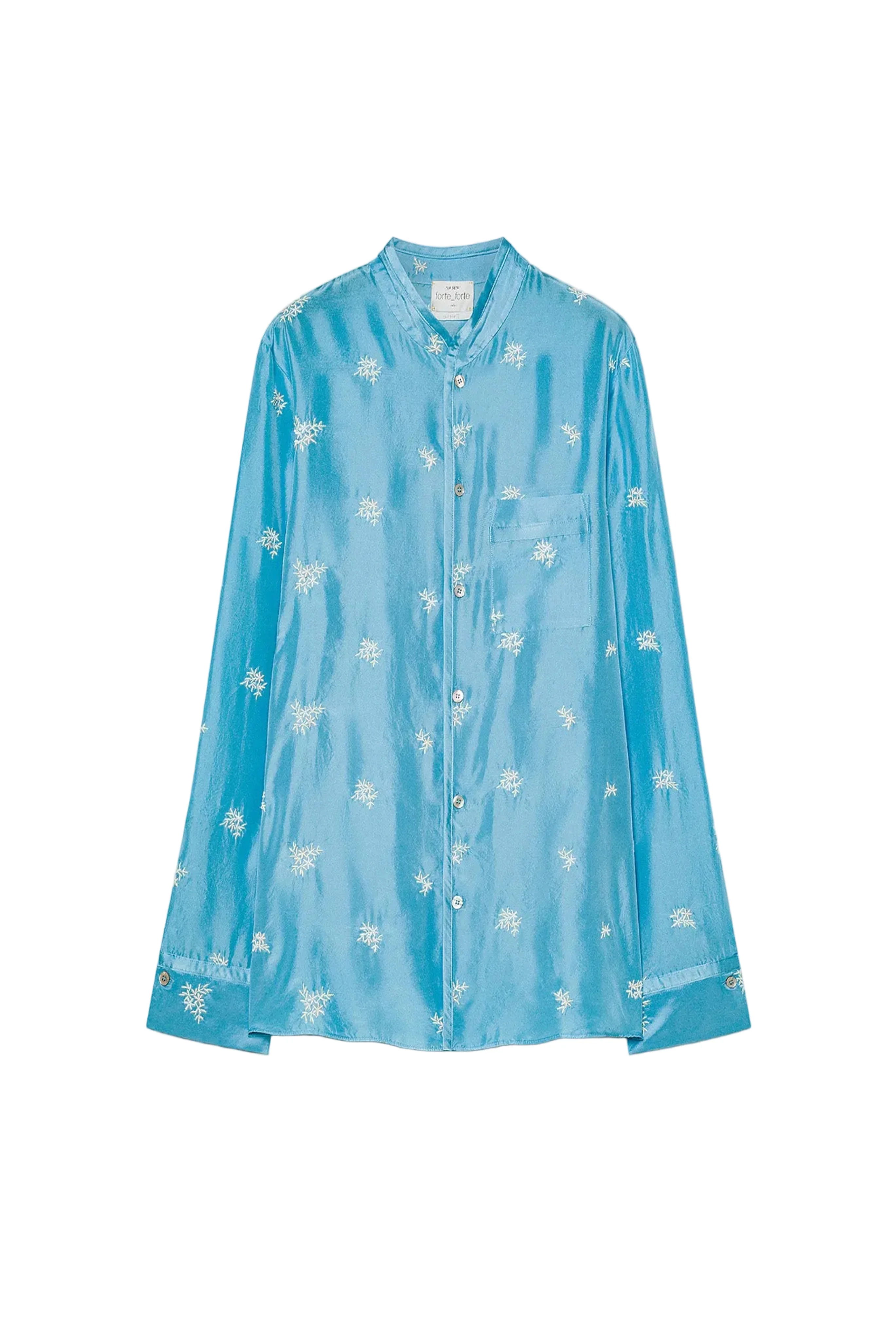 "petites fleurs" embroidery silk pajama shirt