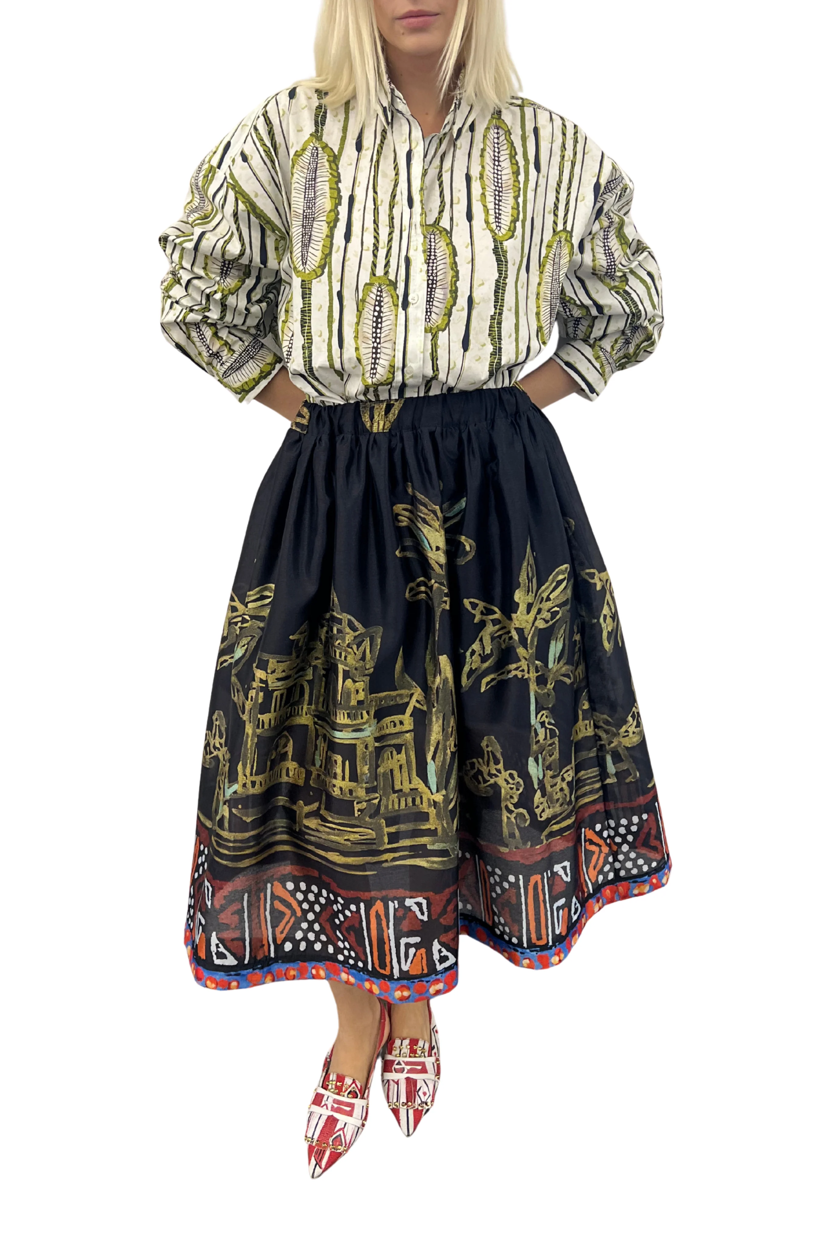 Printed Black Midi Skirt - Image 2