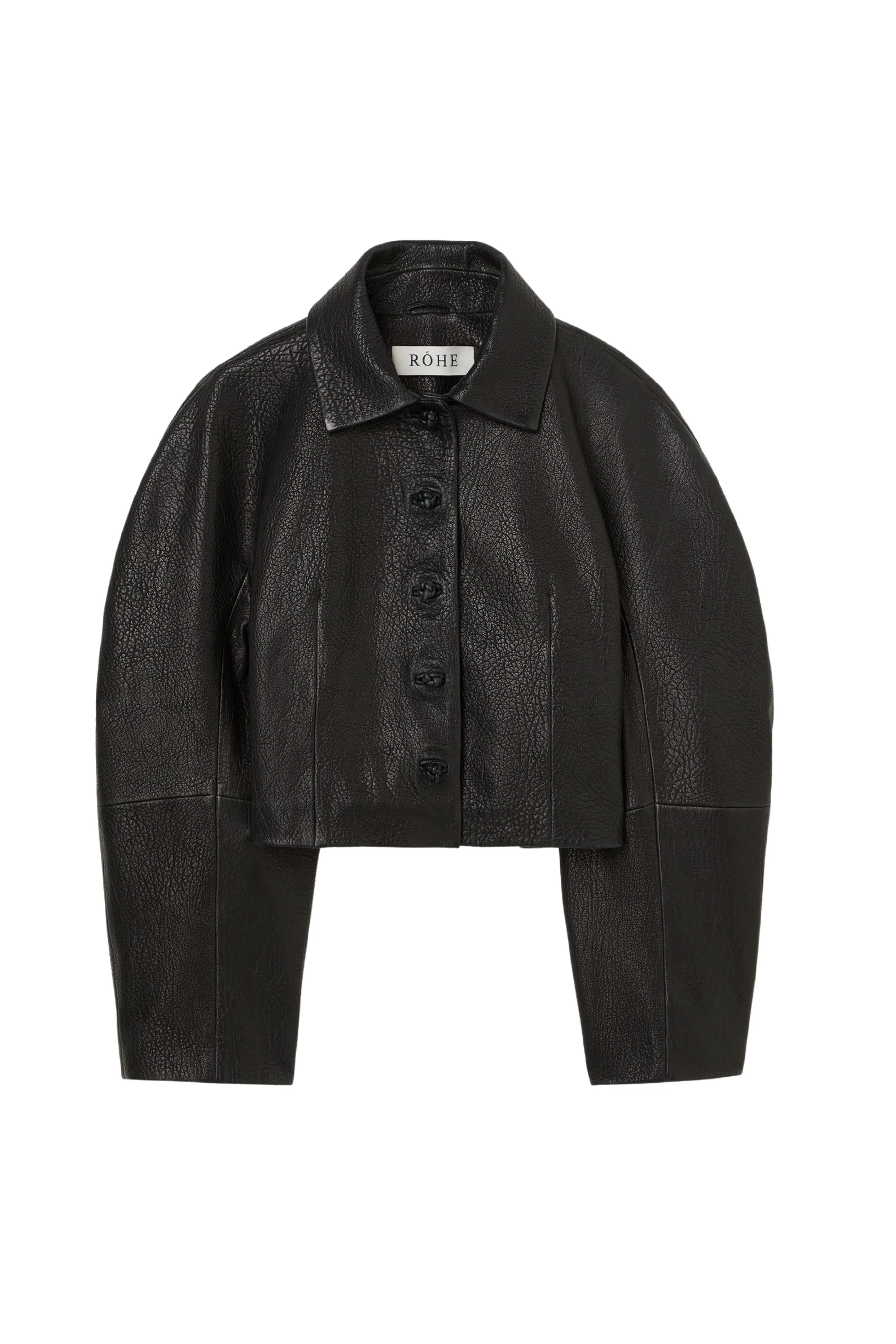Rounded Grain Leather Cropped Jacket