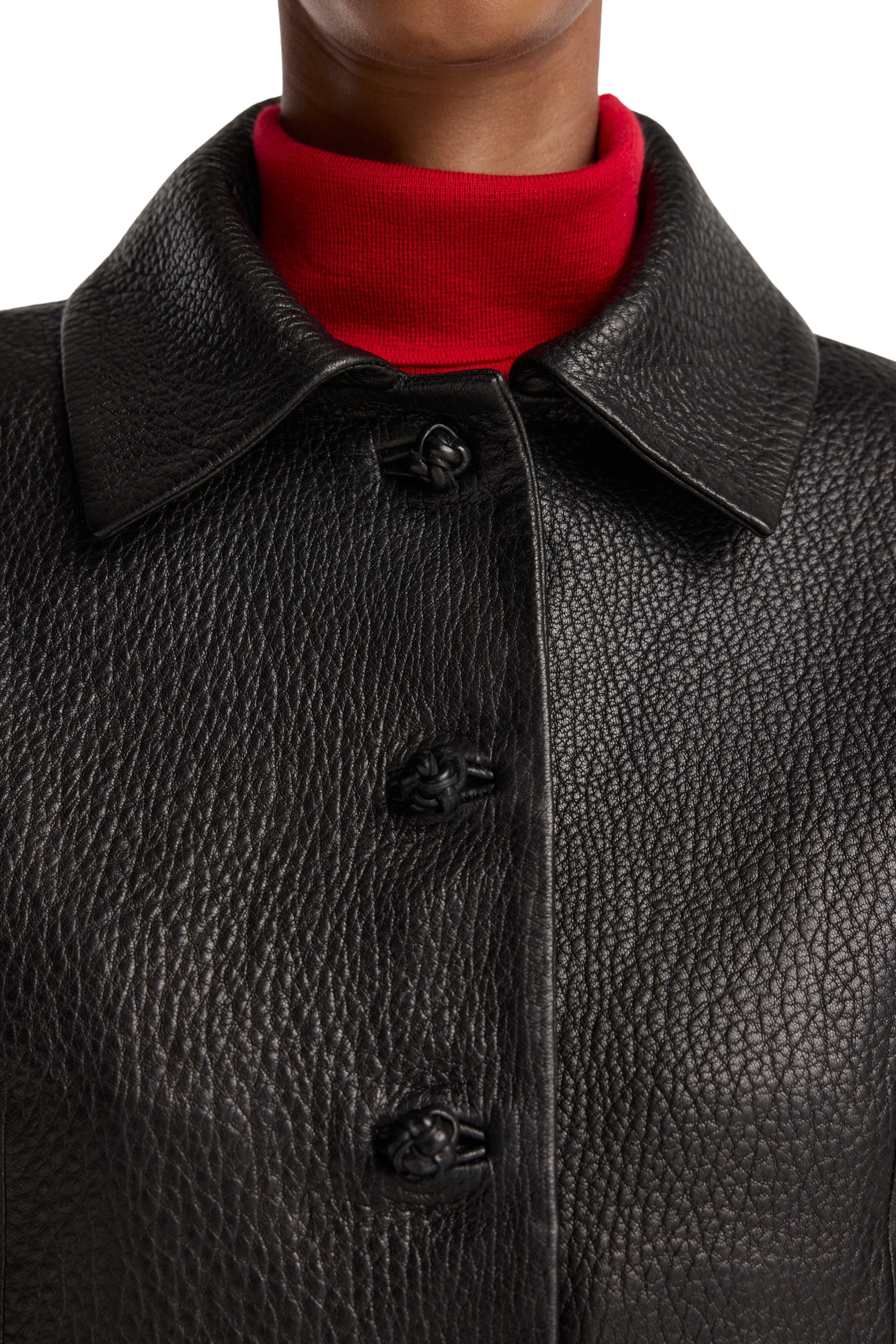 Rounded Grain Leather Cropped Jacket - Image 2