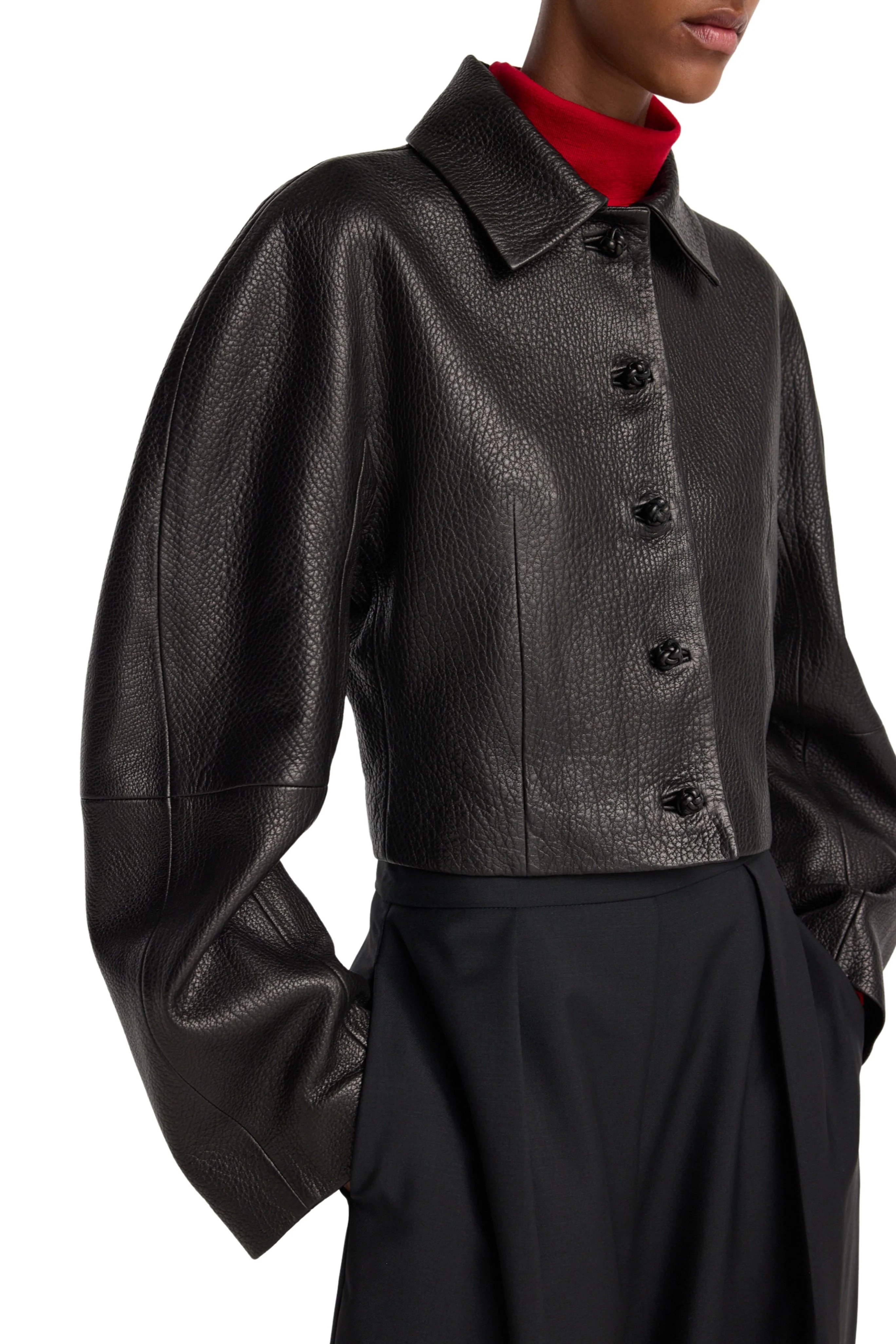 Rounded Grain Leather Cropped Jacket - Image 3