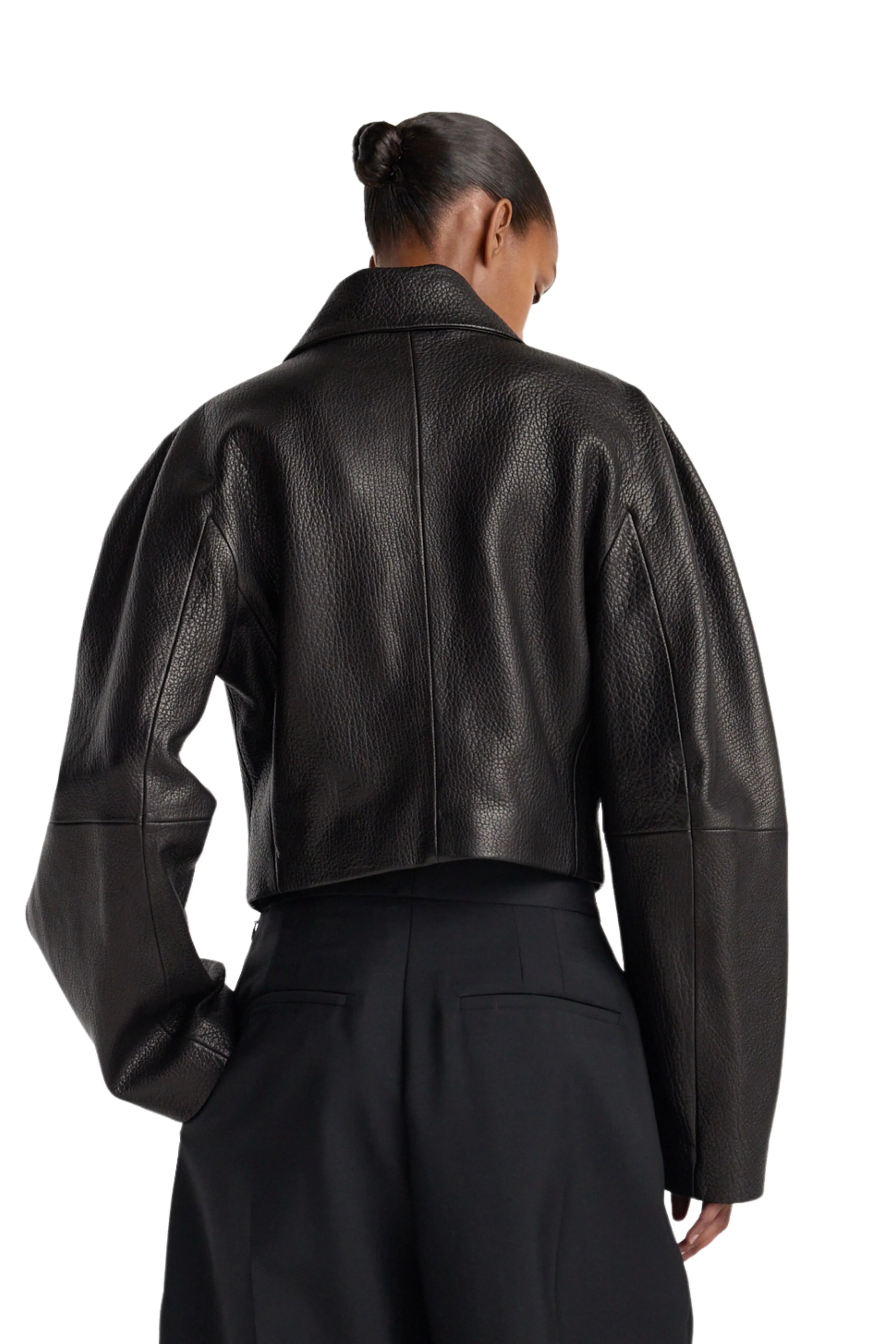 Rounded Grain Leather Cropped Jacket - Image 4