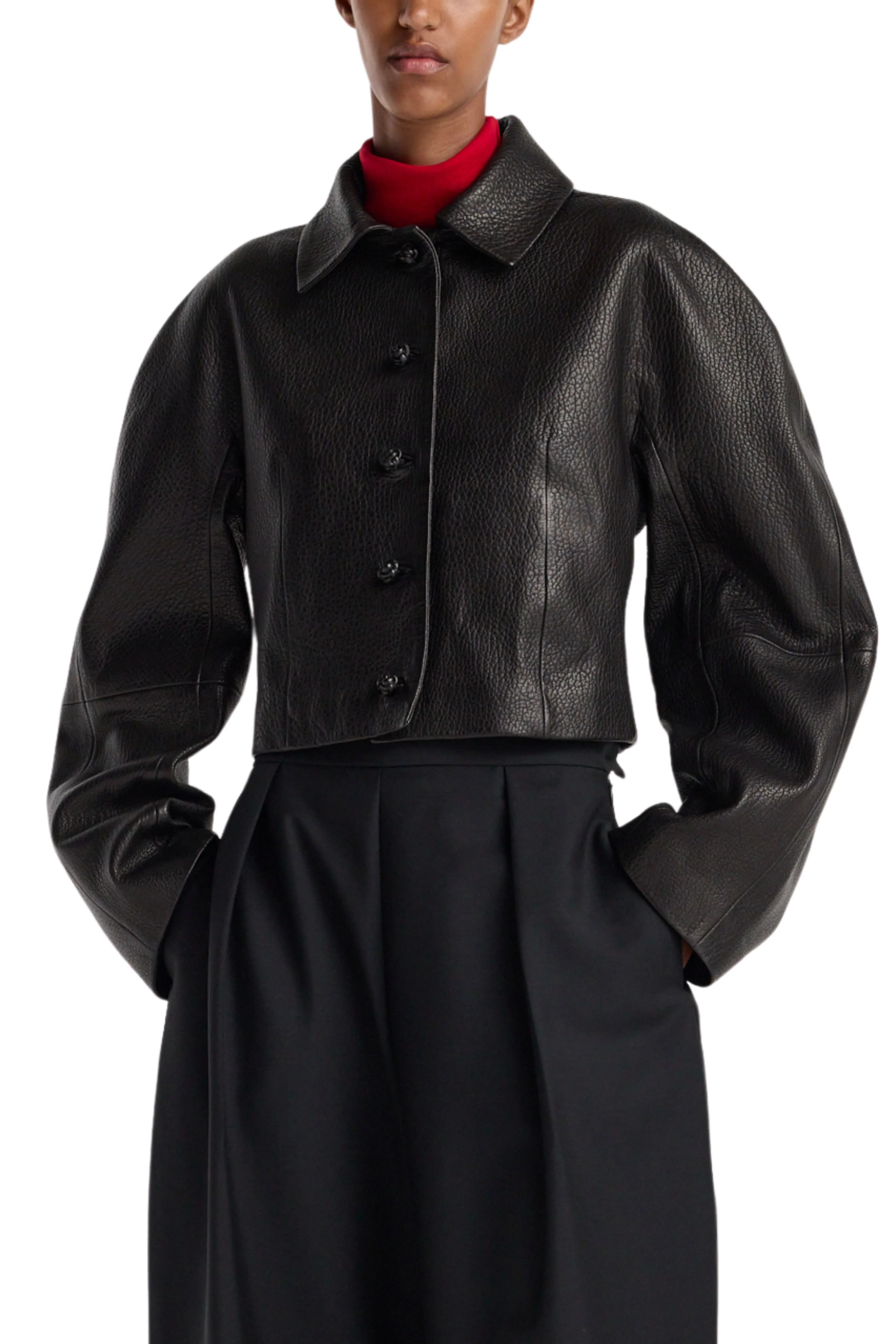 Rounded Grain Leather Cropped Jacket - Image 6