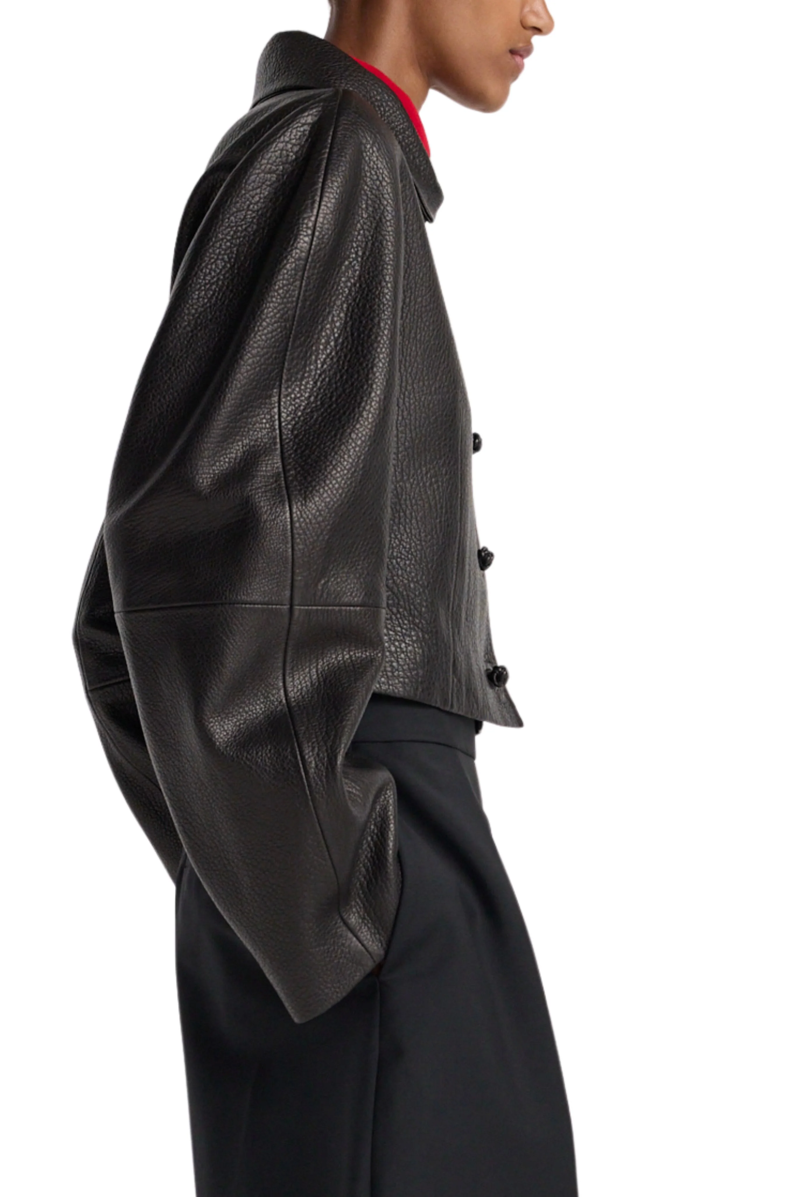 Rounded Grain Leather Cropped Jacket - Image 7