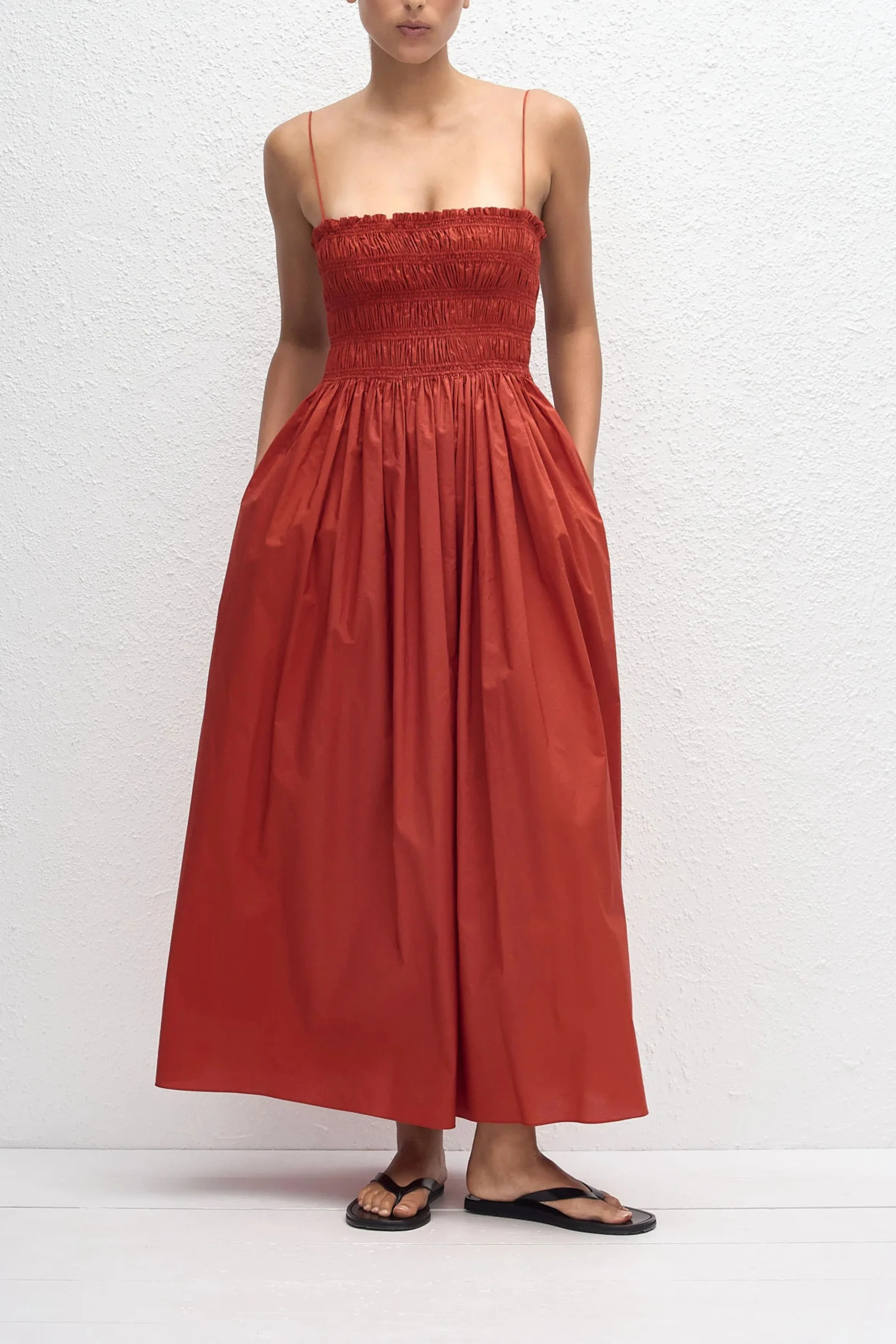 Shirred Bodice Dress in Red - Image 2