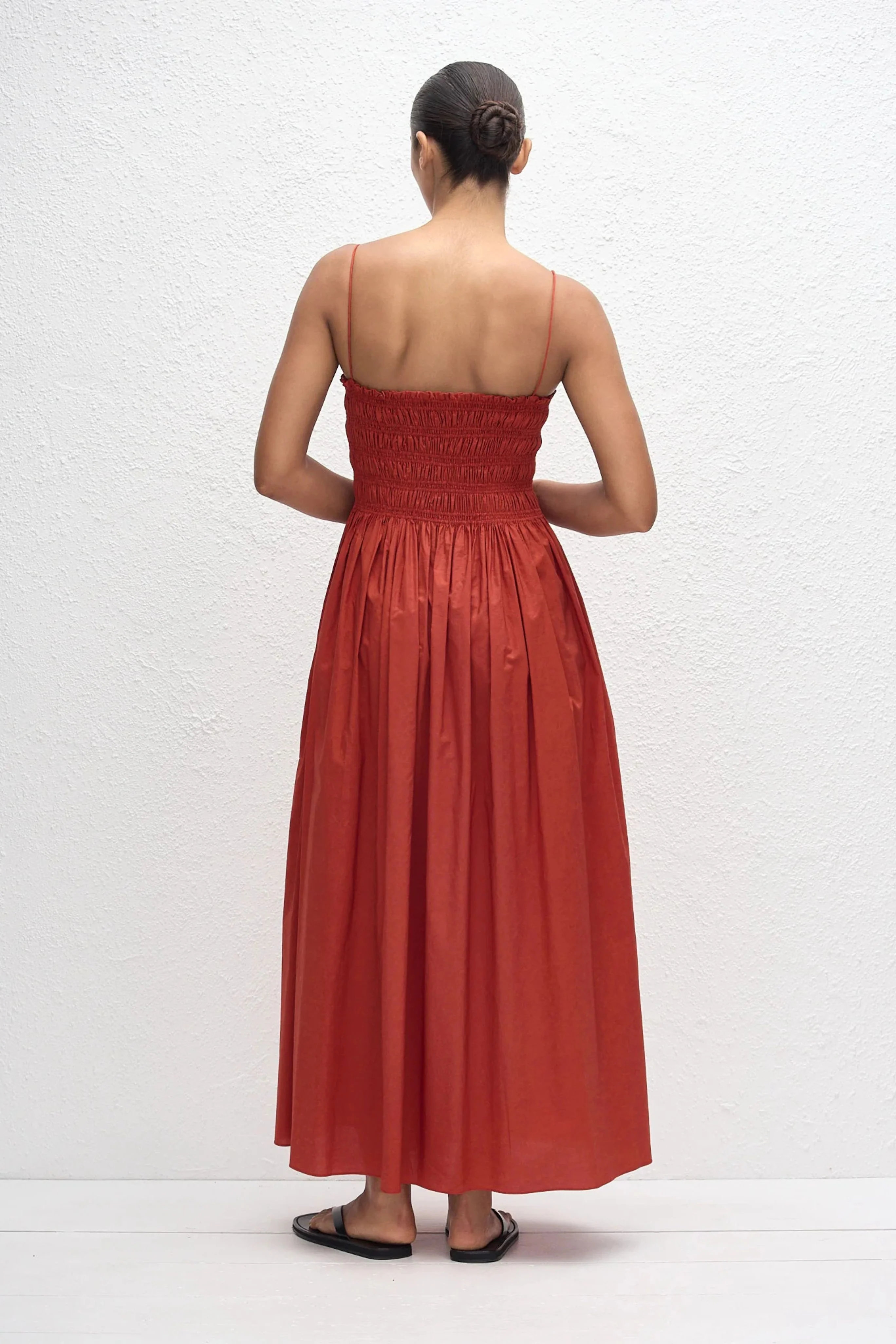Shirred Bodice Dress in Red - Image 3