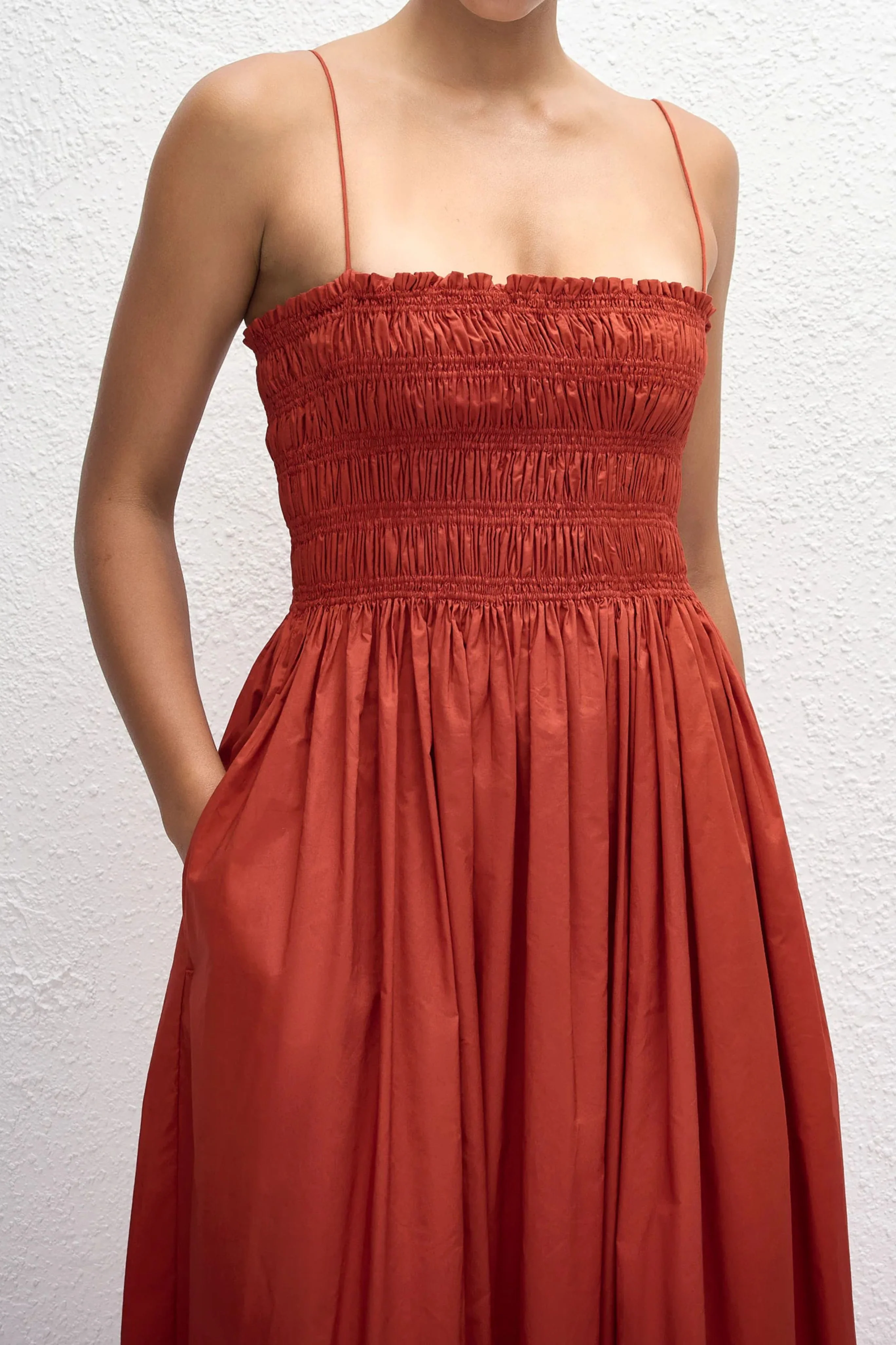 Shirred Bodice Dress in Red - Image 4