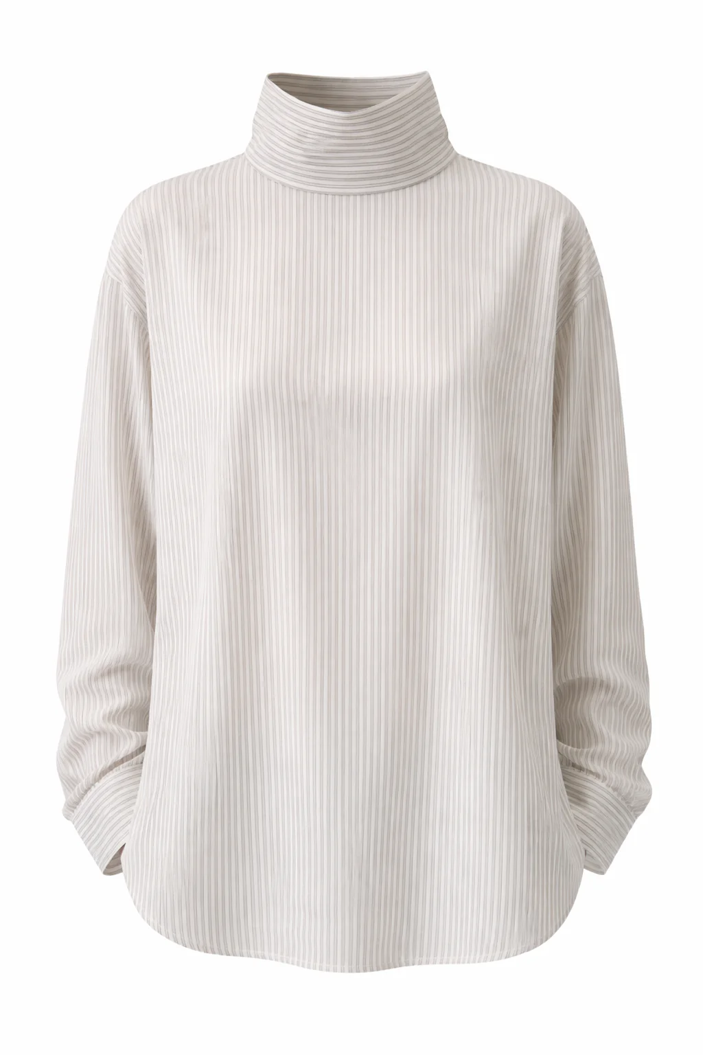 Ultra Light Silk Tencel Striped Funnel Neck Shirt